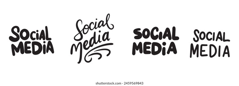Collection of words Social Media text isolated, square composition. Hand drawn vector art.