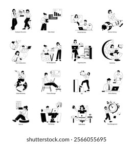 Collection of Work Office Glyph Illustrations

