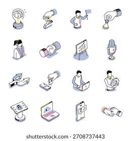 Colección de trabajo y productividad Iconos de estilo isométrico 