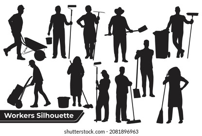 Collection of Workers or Labor Silhouette in different positions