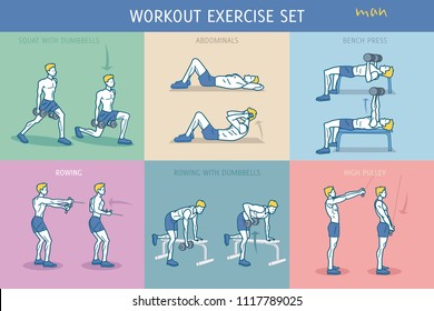 A collection of Workout Exercise Routine performed by a young strong man.