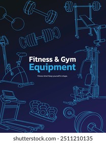 Collection of Workout Fitness and Gym Equipment Outline Drawing Vector