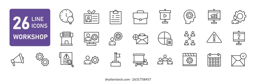 Uma coleção de ícones de Workshop em linha style.teamwork, coaching, reunião, gerenciamento, coaching, Contendo a construção de equipe, motivação e mais isolado no fundo branco