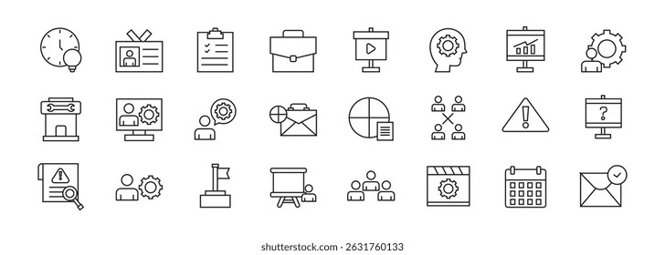 A collection of Workshop icons in line style.teamwork, coaching, meeting, managing, coaching,Containing team building, motivation and more isolated on white background
