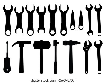 Collection of workshop tools silhouettes for decoration and collage