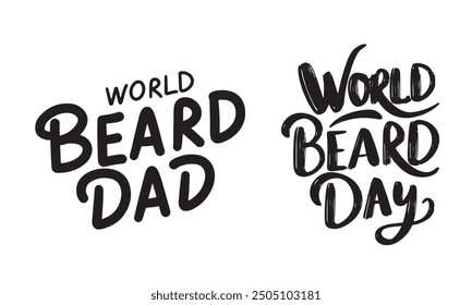 Colección de las letras de texto del Día Mundial de la Barba. Arte vectorial dibujado a mano.