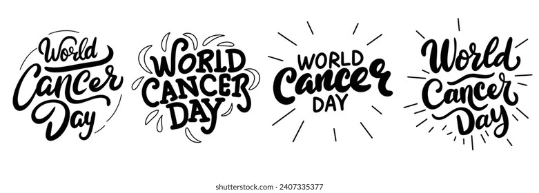 Collection of World Cancer Day text banner. Handwriting text World Cancer Day. Hand drawn vector art