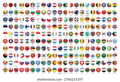 Collection of world country flags in circular icon format isolated background