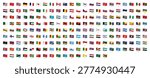 Collection of world country flags in wave icon format isolated background