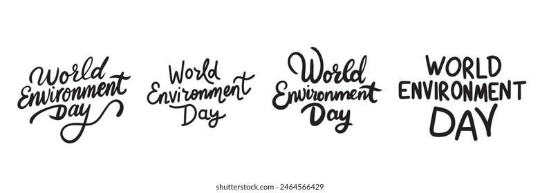Collection of World Environment Day text. Hand drawn vector art.