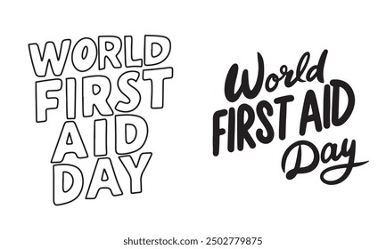 Colección de las letras de texto del Día Mundial de los Primeros Auxilios. Arte vectorial dibujado a mano.