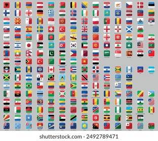colección de las banderas del mundo, cada una etiquetada con su respectivo nombre de país. Ordenar por continentes