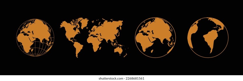 Collection of world globe and map isolated