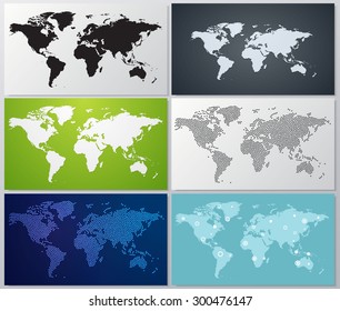 Collection of world map illustrations. 6 different versions. Eps 10. Can be used for diagram, banner, infographic, web design etc.