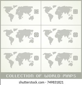 Collection of world maps, dotted texture with different resolution