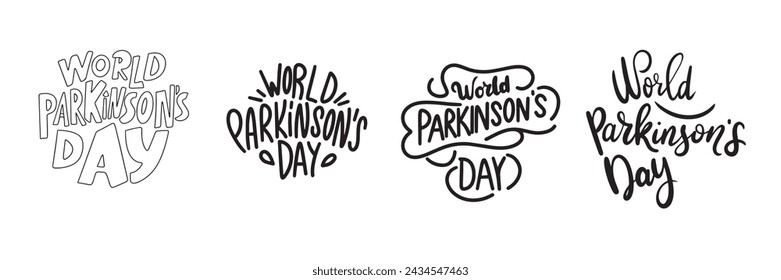 Collection World Parkinson's Day text banner handwriting in black color. Hand drawn vector art