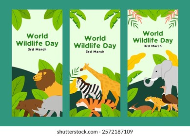 collection world wildlife day vertical banner illustration