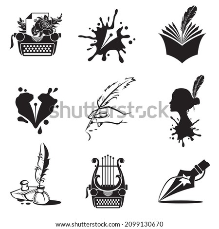collection of writer icon isolated on white background