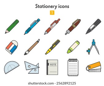 Collection of writing instruments icons