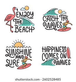 Collection of written phrases, slogans or quotes with beach elements
