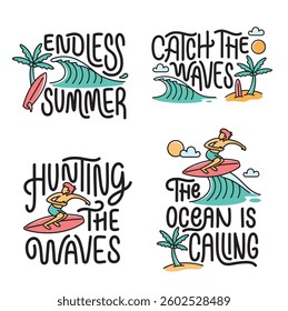 Collection of written phrases, slogans or quotes with beach elements