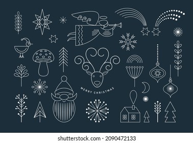 Colección de elementos de diseño de navidad, iconos de estilo geométrico