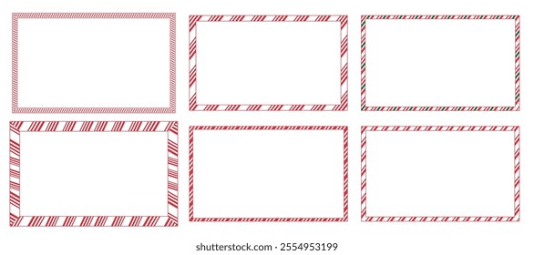 Collection of Xmas striped border. Christmas Candy Cane Borders And Corner Pieces. Candy cane frames set Christmas. Rectangle background for banner or Christmas card. Holiday wallpaper. EPS Vector