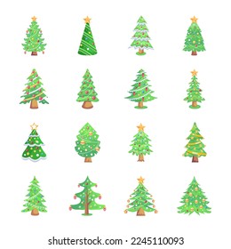 Collection of Xmas Trees Flat Illustrations 

