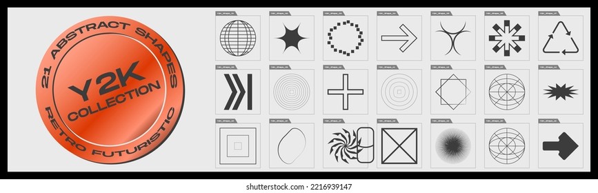 Collection of Y2K elements. Collection of abstract graphic geometric symbols. ornaments for decoration. Isolated on background. Vector illustration