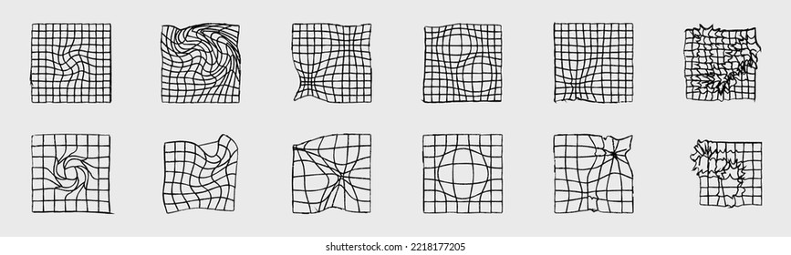 Sammlung von Y2K-Elementen. Sammlung abstrakter geometrischer Symbole. Einfache Formen. Einzeln auf Hintergrund. Vektorgrafik