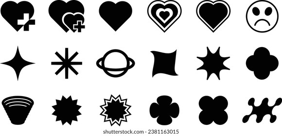 Collection of Y2k elements. Bauhaus elements. Geometric abstract shapes in minimal style. Brutalism basic forms stickers In Y2k style graphic design