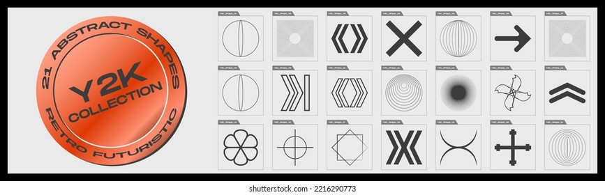 Collection of Y2K elements. Big collection of abstract graphic geometric objects. Abstract bauhaus forms. Style 80s 90s. Vector illustration
