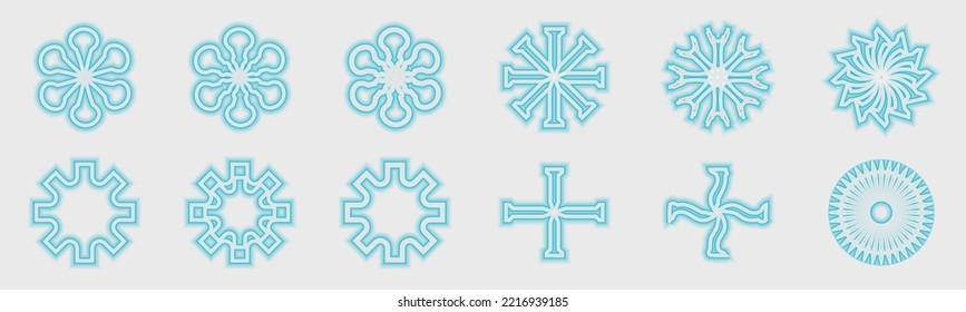 Collection of Y2K elements. Big collection of abstract graphic geometric objects. Frames inspired brutalism. Modern graphic element vector set. Vector illustration