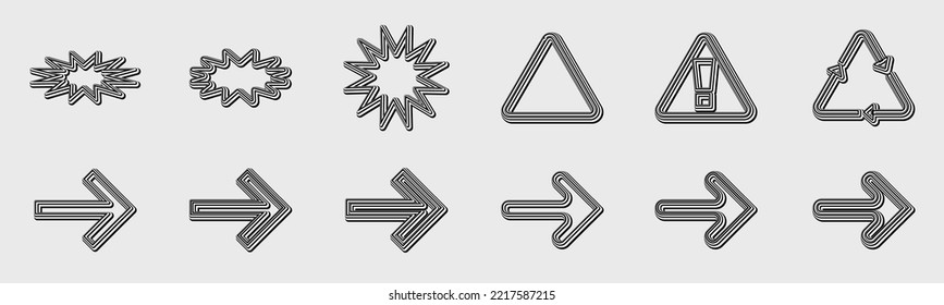 Collection of Y2K elements. Big collection of abstract graphic geometric objects. Abstract bauhaus forms. Minimalist linear form. Vector illustration