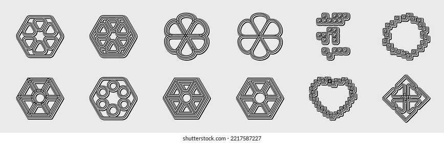 Collection of Y2K elements. Big collection of abstract graphic geometric objects. Simple shapes forms. Icons Collection. Vector illustration