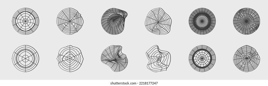 Sammlung von Y2K-Elementen. Große Kollektion abstrakter geometrischer Objekte. Einfache Formen. Minimalistische lineare Form. Vektorgrafik