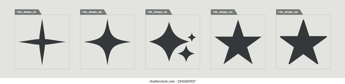 Collection of Y2K elements. Big collection of abstract graphic geometric symbols. Elements for graphic decoration. Futuristic. Vector illustration