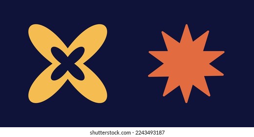 Collection of Y2K elements. Brutalism star and flower shapes. Objects in y2k style. Projects, posters, banners. Vector illustration
