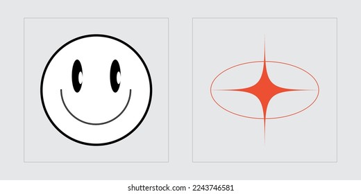 Collection of Y2K elements. Brutalism star and flower shapes. Objects in y2k style. Stars, starburst . Vector illustration