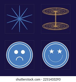 Collection of Y2K elements. Brutalism star and flower shapes. Cyberpunk elements. Anti-design. Vector illustration