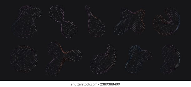 Collection of Y2K elements for design in futuristic style. Set of vector abstract geometric shapes with shiny neon gradient mesh holographic effect