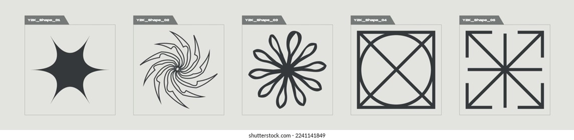 Collection of Y2K elements. Extraordinary Graphic Assets. Modern abstract forms. Retro Futurist. Vector illustration