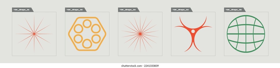 Collection of Y2K elements. Extraordinary Graphic Assets. For modern T-shirts designed. Isolated on black background. Vector illustration