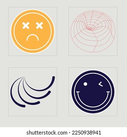 Collection of Y2K elements. Extraordinary Graphic Assets. Flat minimalist icons. Projects, posters, banners. Vector illustration