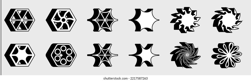 Collection of Y2K elements. Large set of retro objects for design. Abstract bauhaus forms. Icons Collection. Vector illustration
