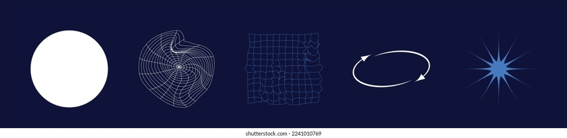 Collection of Y2K elements. Large set of retro objects for design. Cyberpunk elements. Futuristic. Vector illustration