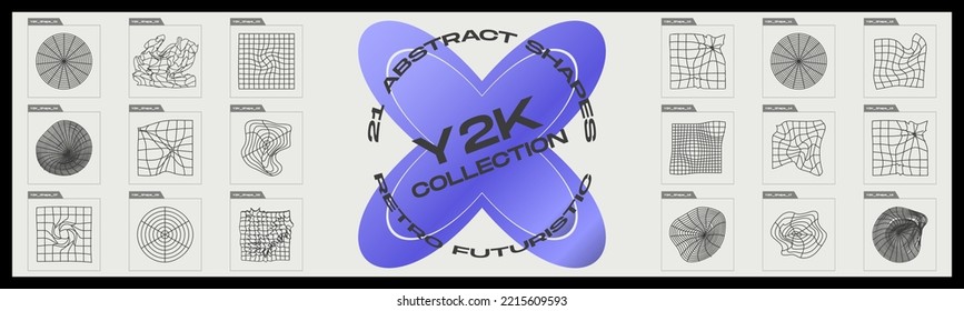 Collection of Y2K elements. Minimalist geometric elements. Frames inspired brutalism. Modern graphic element vector set. Vector illustration