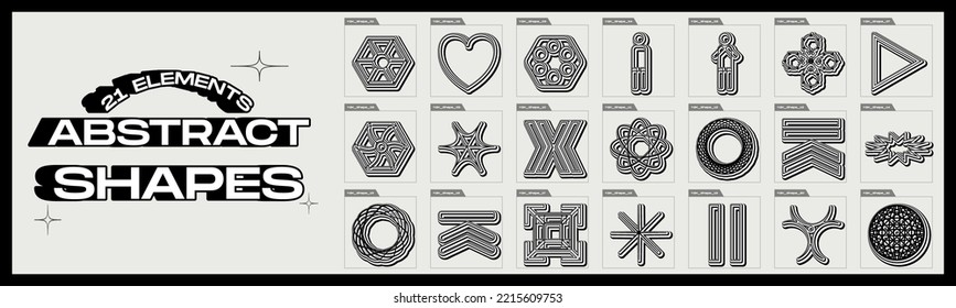 Collection of Y2K elements. Minimalist geometric elements. Abstract bauhaus and boho cosmic style. Icons Collection. Vector illustration