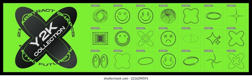 Sammlung von Y2K-Elementen. Minimalistische geometrische Elemente. Einfache Formen. Symbolsammlung. Vektorgrafik