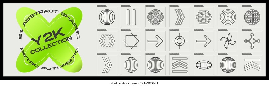 Collection of Y2K elements. Minimalist geometric elements. Objects in y2k style. Icons Collection. Vector illustration